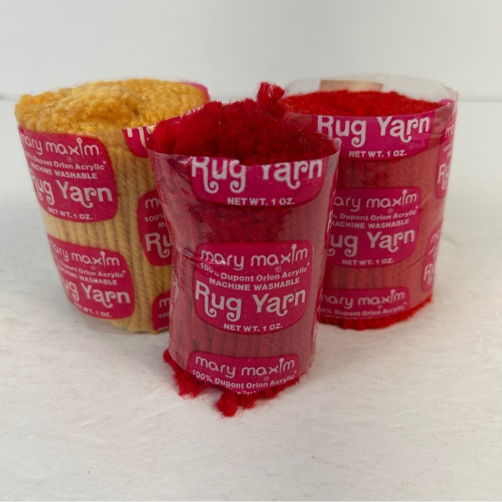 Vintage Mary Maxim Rug Yarn Lot Red & Gold Orlon Acrylic Retro Latch Hook Craft